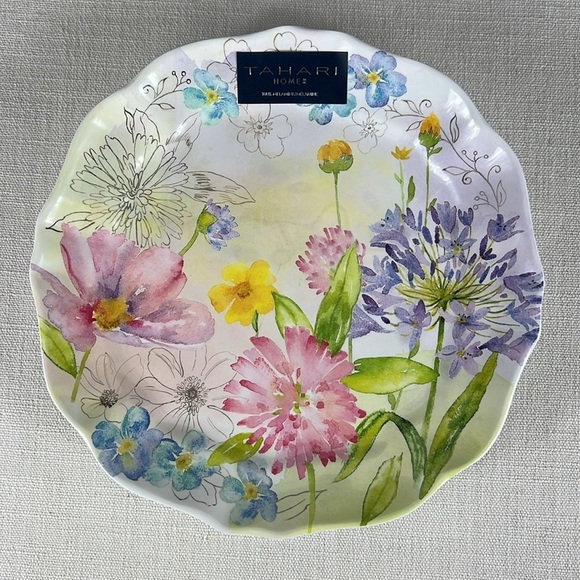 4 Tahari Home Melamine Salad Plates 9" Scalloped Spring Floral Wildflowers NEW - Picture 7 of 9
